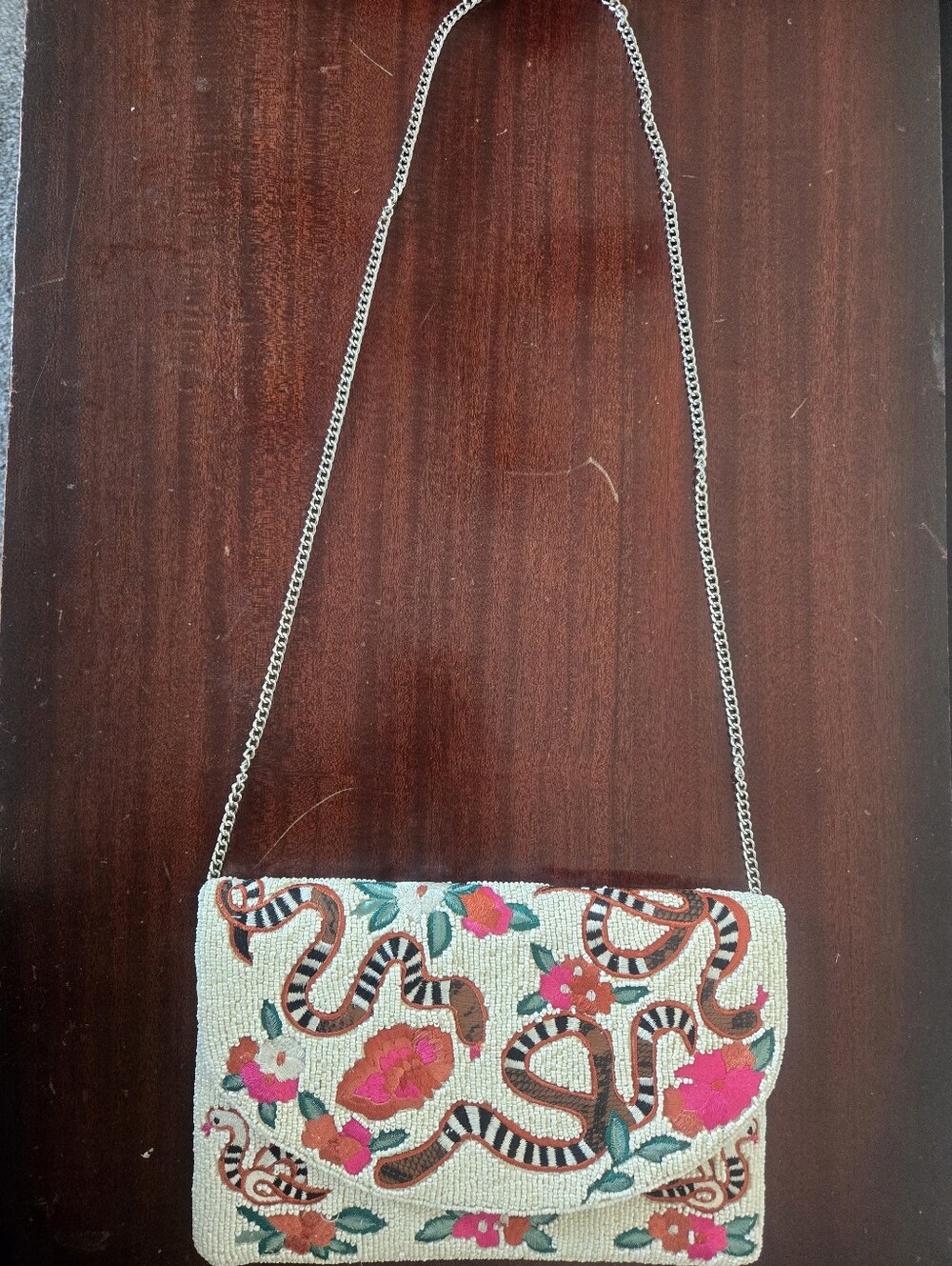 Beaded And Embroidered Snake Clutch Purse